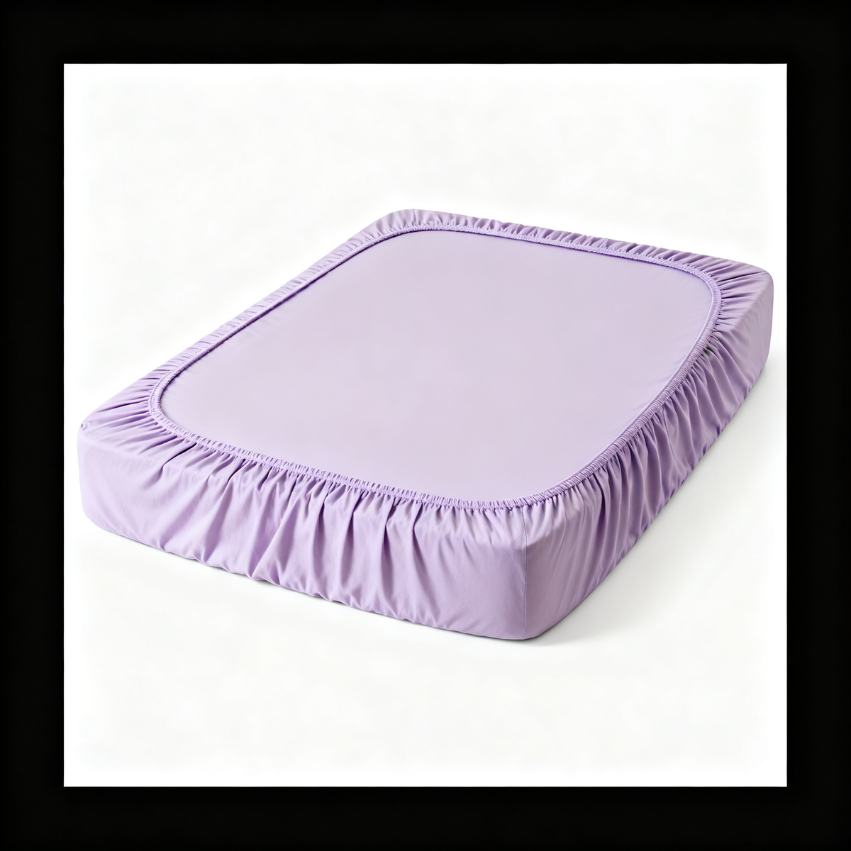 Lavender purple fitted sheet on mattress white background