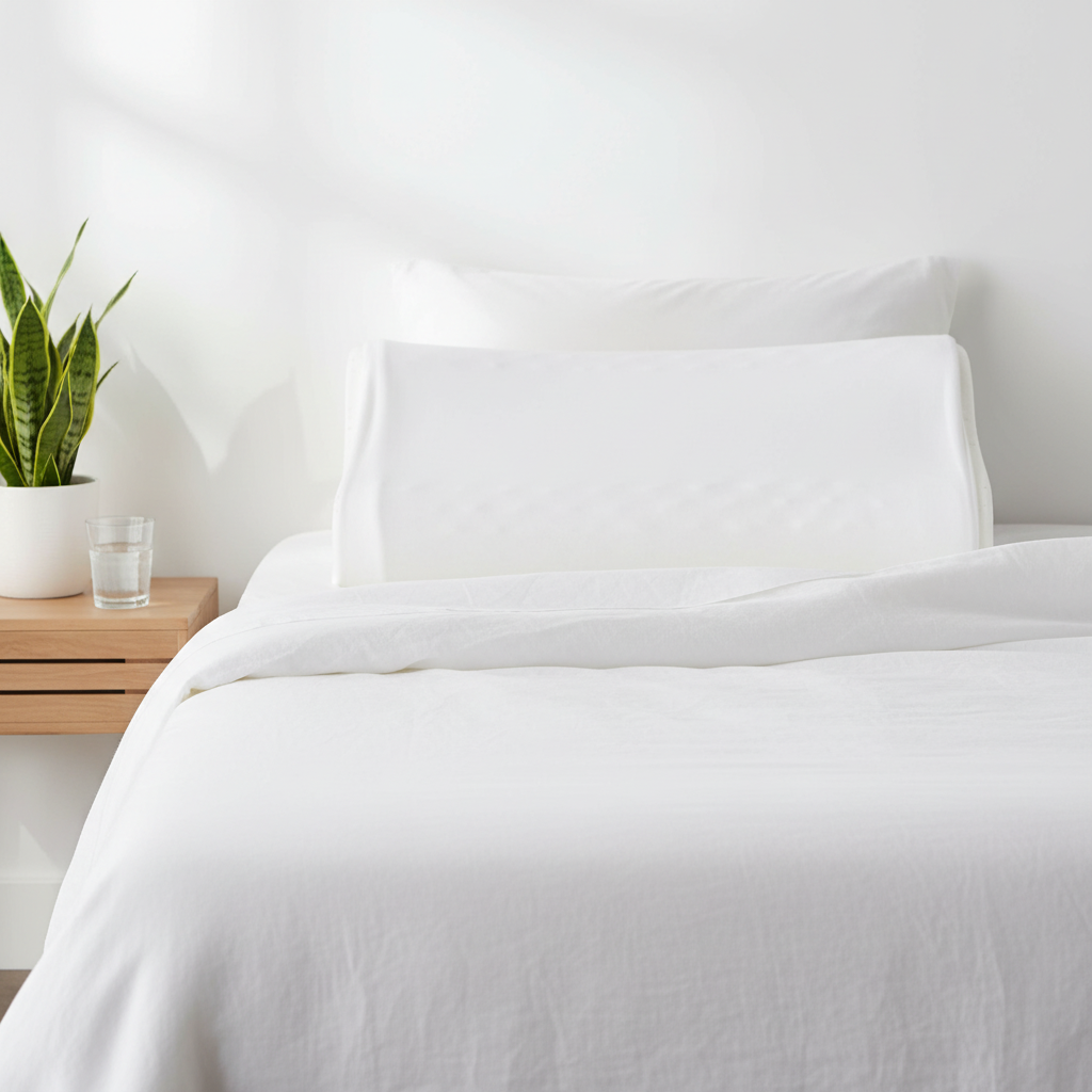 Memory foam pillow on bed wellness bedroom lifestyle
