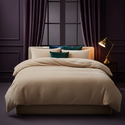 Moody purple bedroom editorial shot