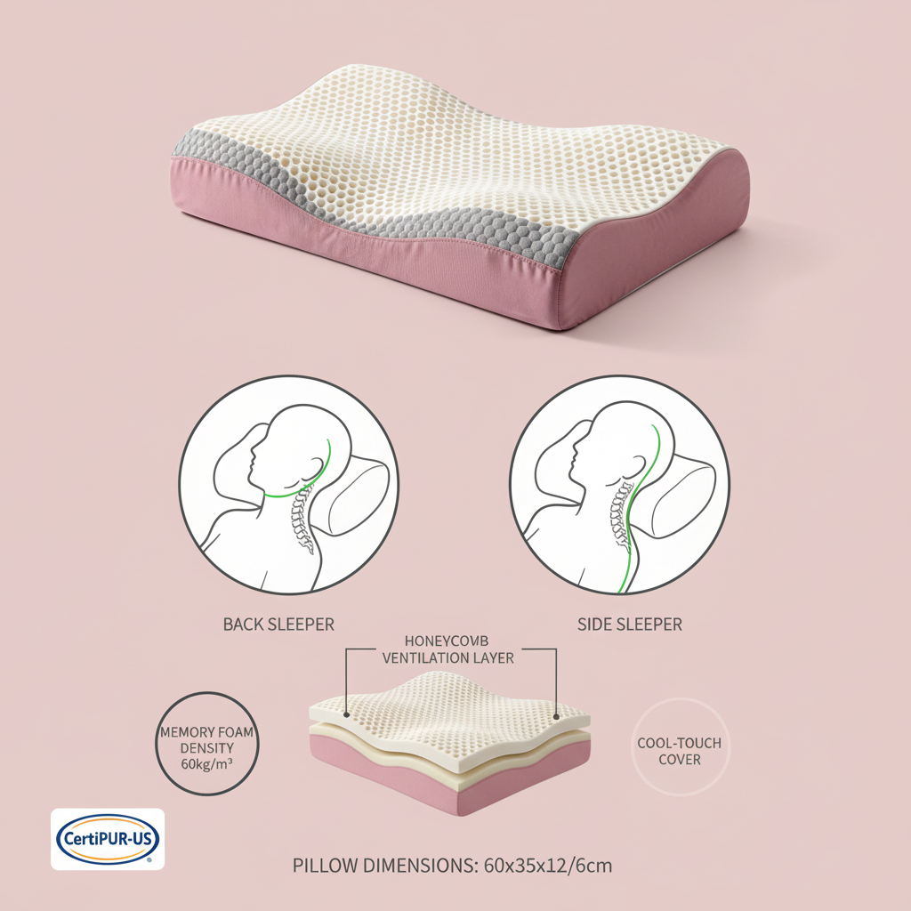 Cervical pillow infographic neck alignment blush background