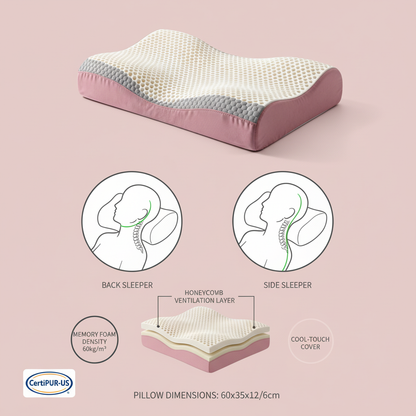 Cervical pillow infographic neck alignment blush background