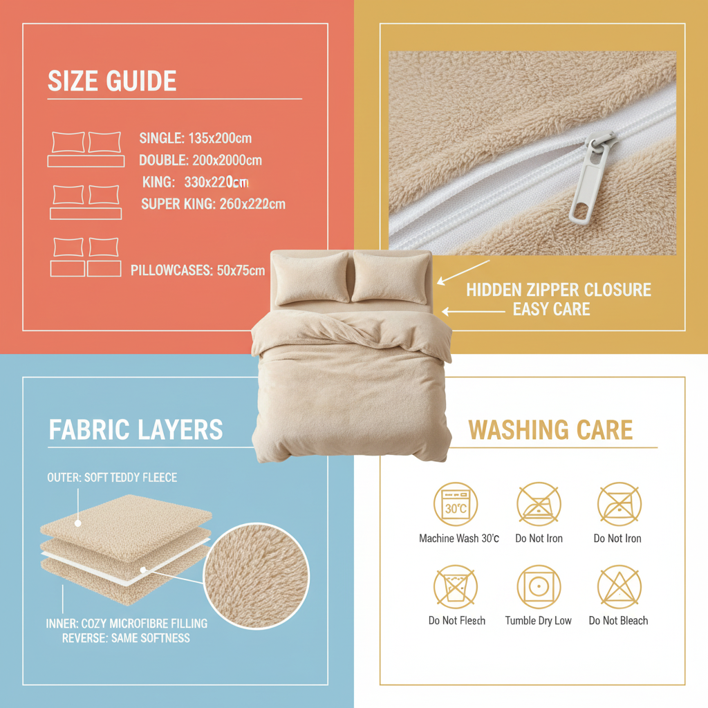 Product infographic with size guide and care icons