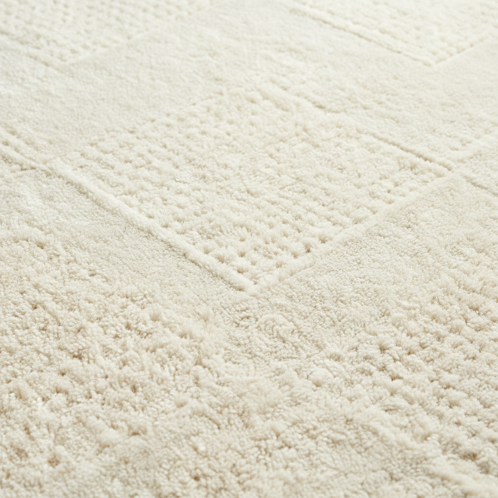 Macro close-up cream cotton bath mat diamond tufted texture