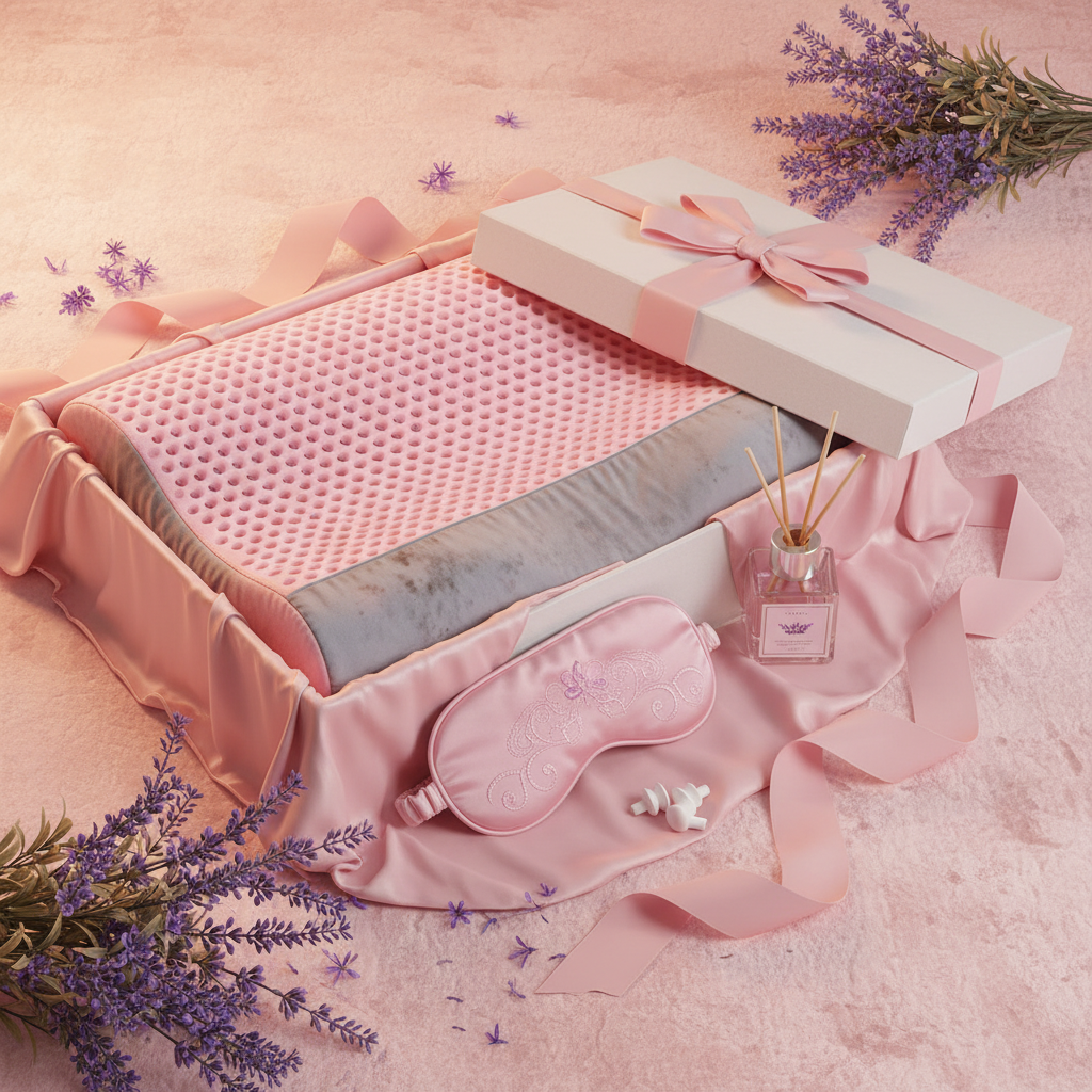 Ergonomic pillow gift box lavender sleep accessories blush pink