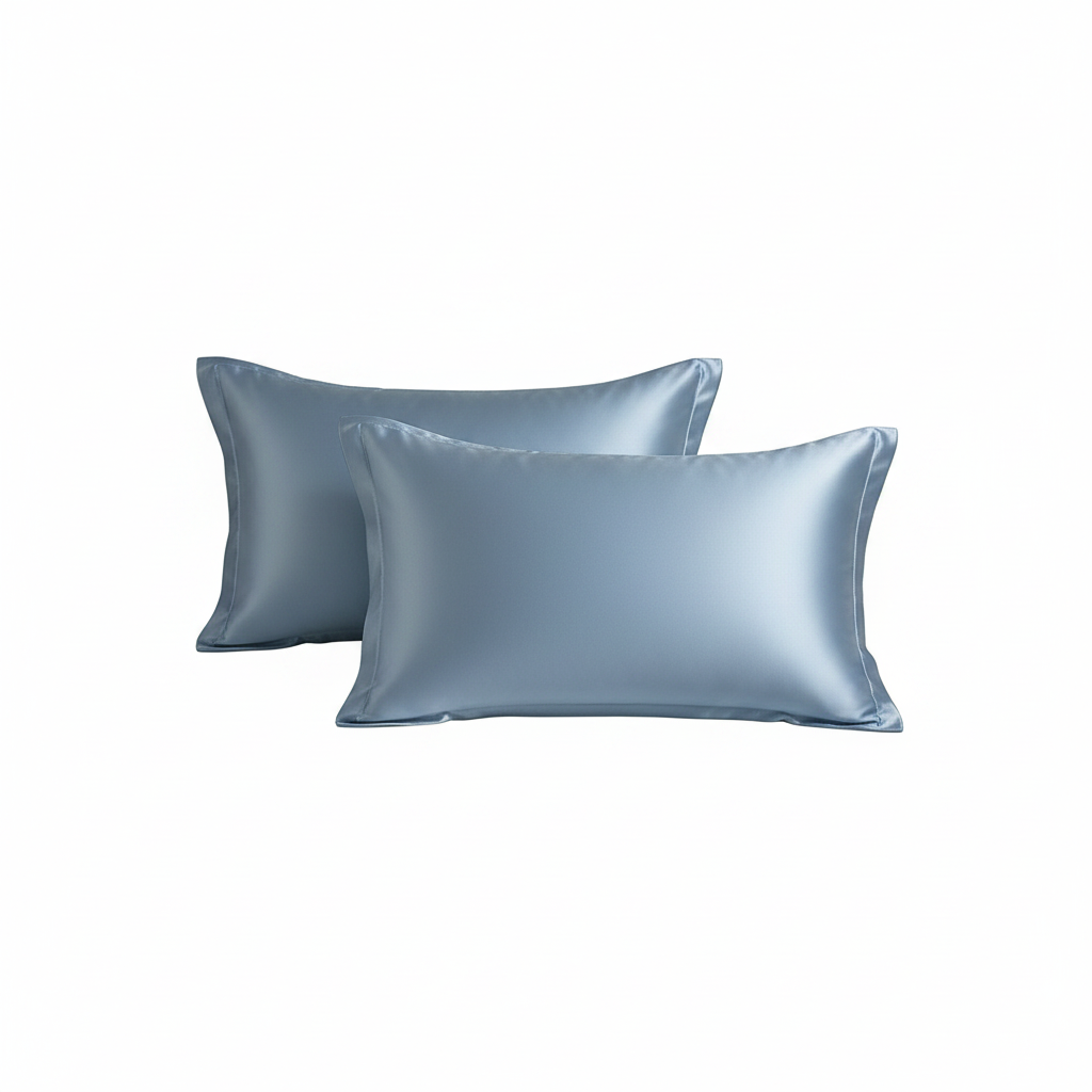 Steel blue satin pillowcases white background