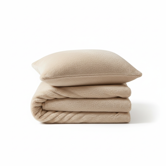 White background product shot of teddy duvet set