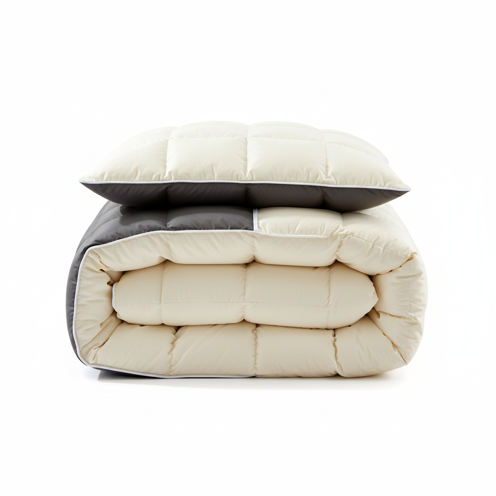 Reversible duvet cover folded white background cream and charcoal sides