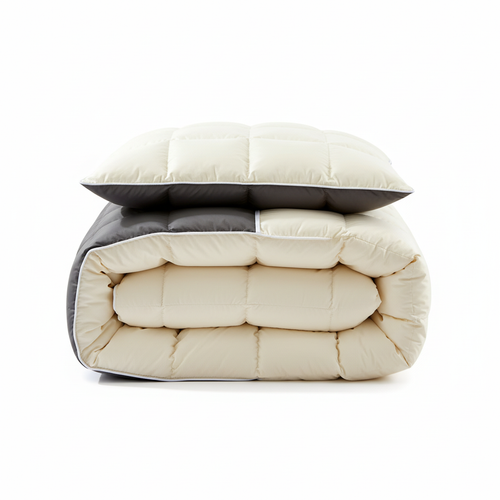 Reversible duvet cover folded white background cream and charcoal sides