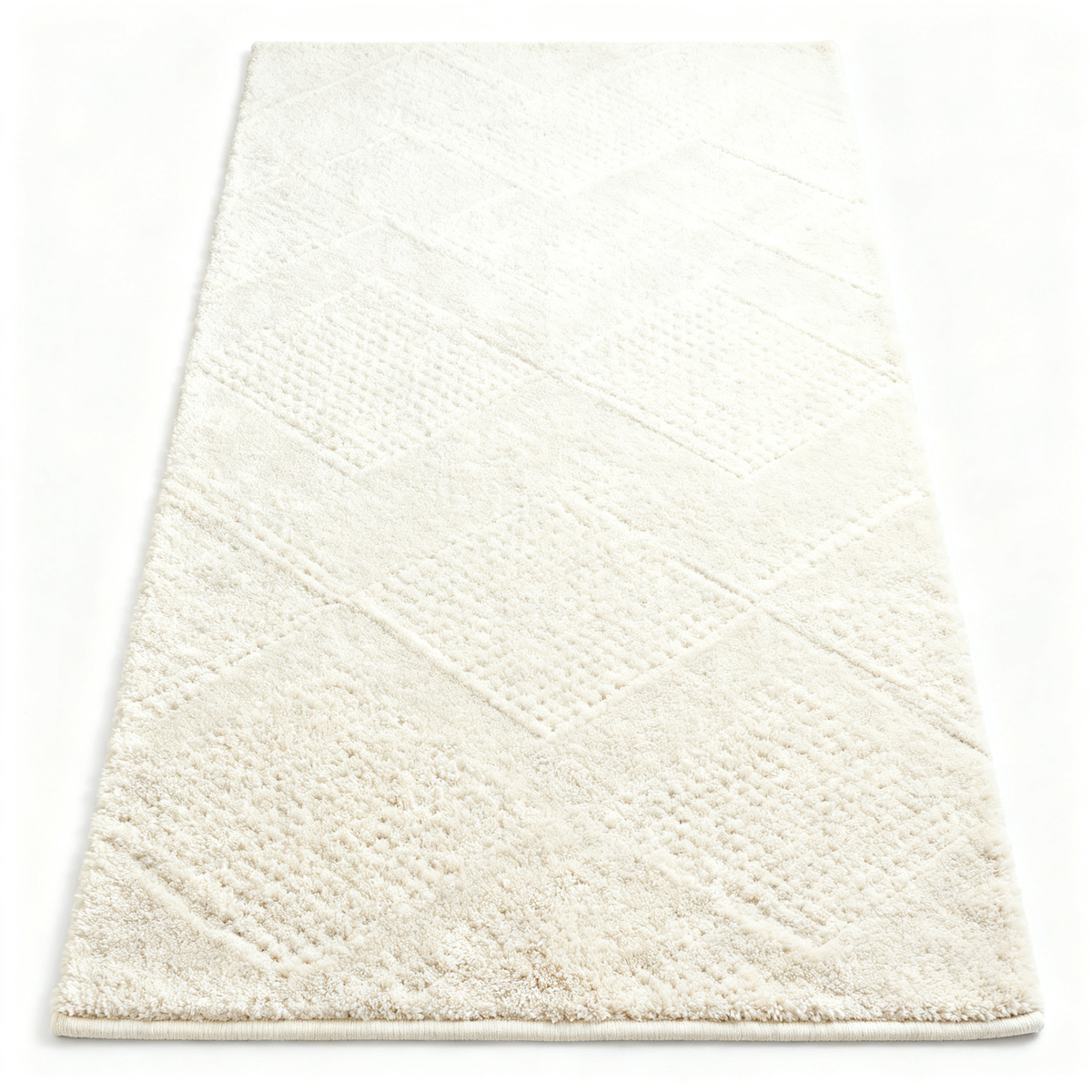 Cream geometric diamond pattern cotton bath mat white background