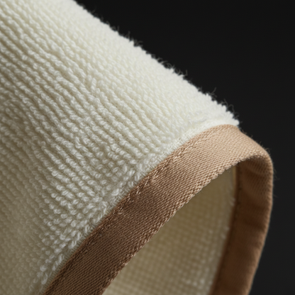 Macro close-up cream cotton terry loop texture dark background