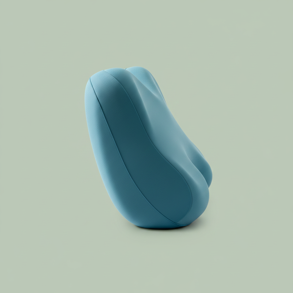 Teal lumbar pillow sage green background side view