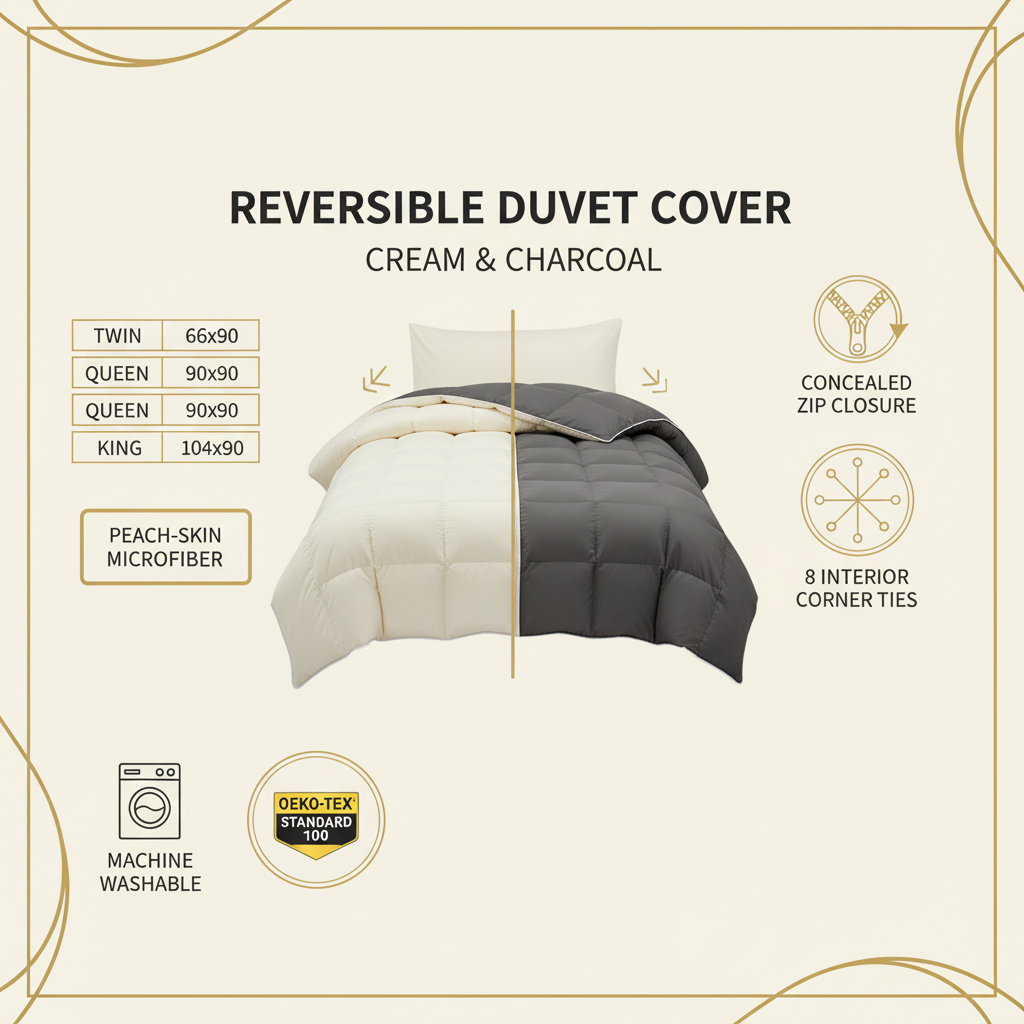 Duvet cover product infographic sizes features care icons