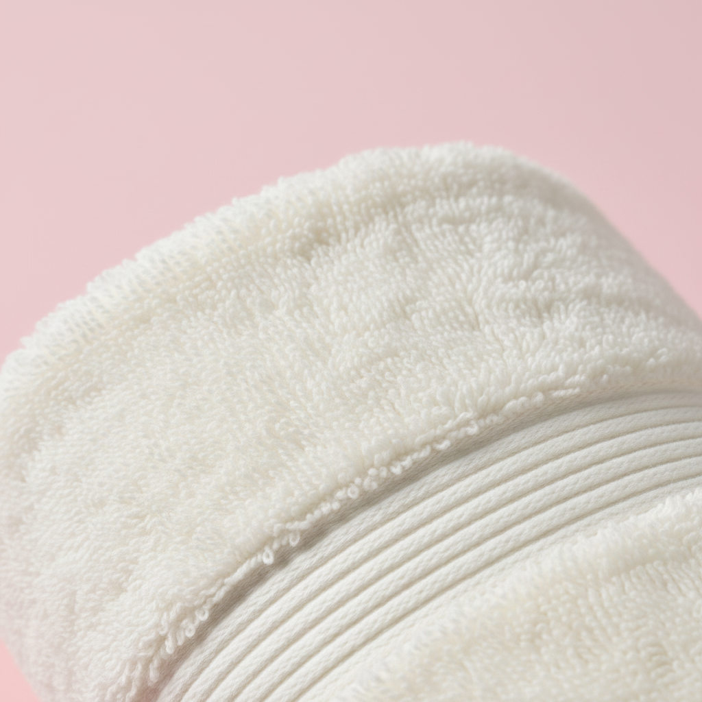 Close-up macro detail of plush towel loop texture on pink background