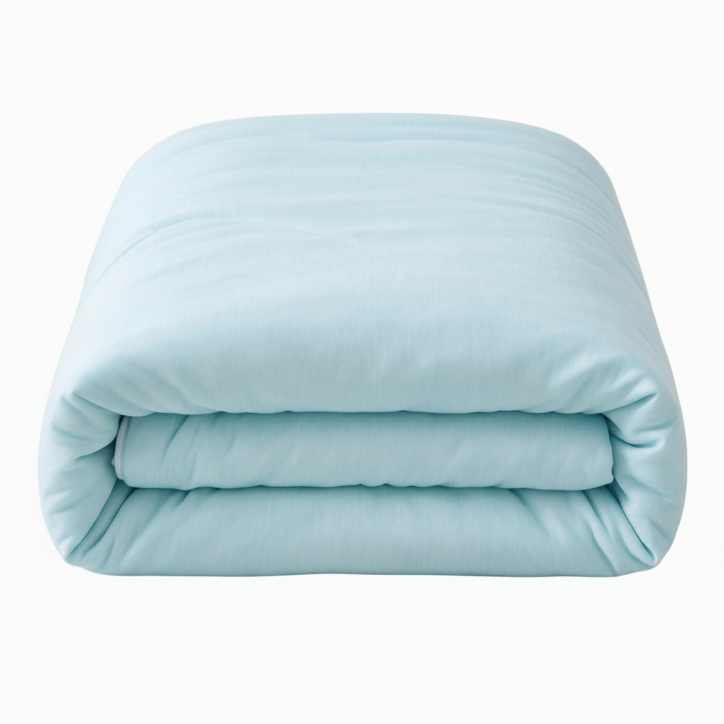White background product shot of sky blue comforter