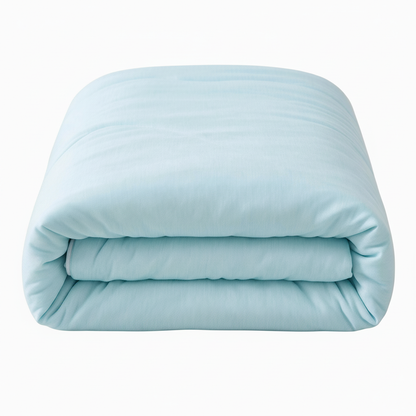 White background product shot of sky blue comforter
