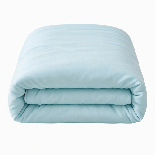 White background product shot of sky blue comforter