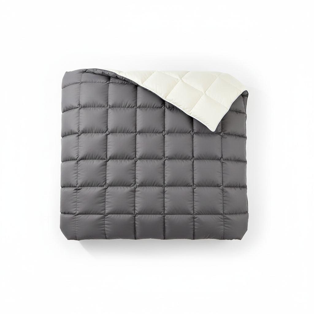 Duvet cover flat lay charcoal grey side white background