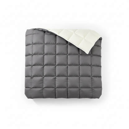 Duvet cover flat lay charcoal grey side white background