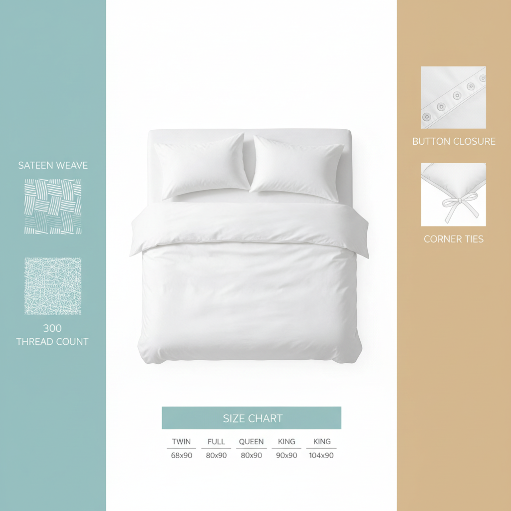 Product infographic sateen duvet size and care guide