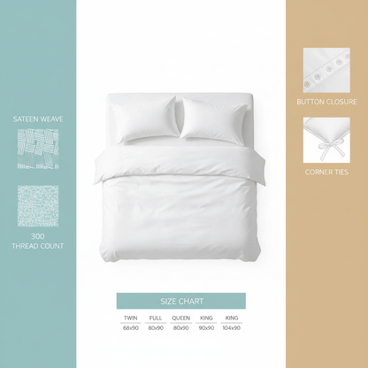 Product infographic sateen duvet size and care guide