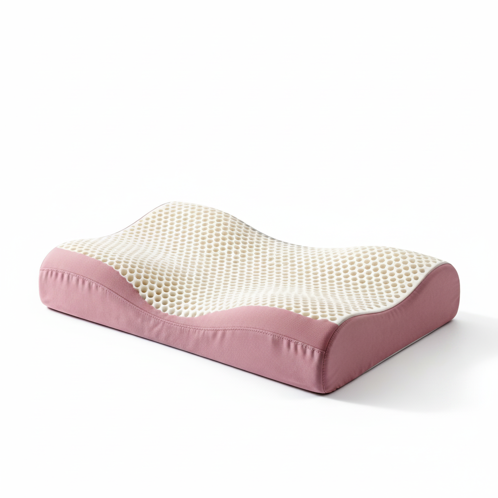 Pink cervical pillow white background studio product shot