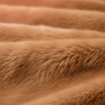 Close-up macro caramel fur fibers plush pile terracotta background