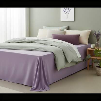 Lavender fitted sheet styled bed dried lavender botanical bedroom