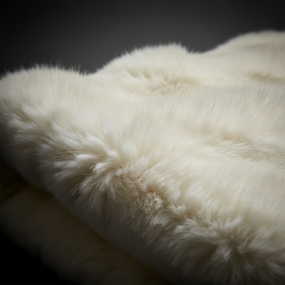 Macro close-up cream faux fur pile fibers dark moody background