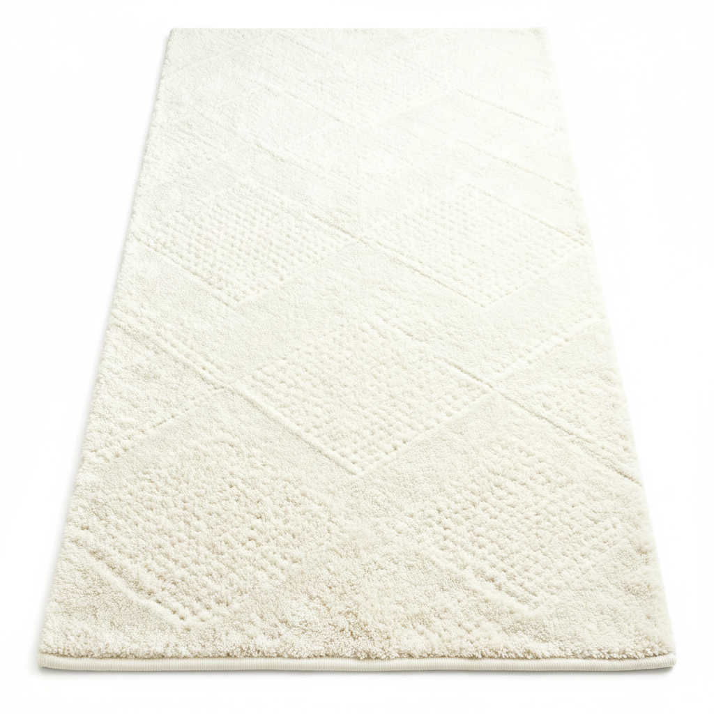 Cream geometric bath mat white background full product view