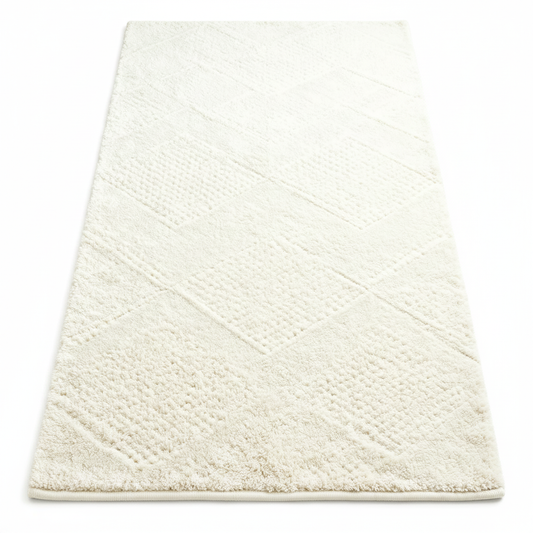 Cream geometric bath mat white background full product view